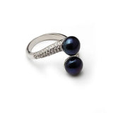 Exquisite Real Pink Black White Purple Grey Pearl AAA Zircon Diamonds Silver Rings