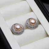 925 Silver Multicolour Natural Pearl AAA Zircon Diamonds Stud Earrings