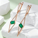 14 Karat Gold Filled Square Green AAA Zircon Diamonds Long Drop Earrings Fine Jewellery