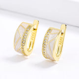Classic White Fashion Handmade Enamel 18KGP Earrings with AAA Zircon Diamonds