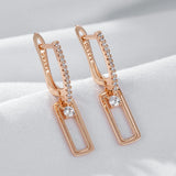 Shiny AAA Lab Created Zircon Diamonds 14K Gold Fllled Square Long Earrings