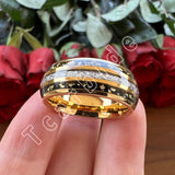 Bright Meteorite Gold Foil Inlay 8MM 18k Gold Colour Tungsten Carbide Wedding Rings