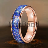 True Blue Galaxy Opal Inlaid Dome Polished 4MM 6MM 8MM Tungsten Men Women Rings