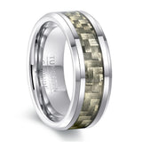 New Black Carbon Fiber 8mm Tungsten Steel Carbide Ring Mens Wedding Band