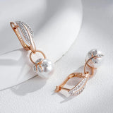 14 Karat Rolled Gold Grey Pearl AAA Zircon Diamonds Women's Long Drop Luxury Earrings