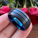 Domed Brushed Finish 8MM Black Blue Tungsten Carbide  Wedding Rings for Men Women