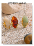 18K Gold Plated New Design Brown Green Beige Resin Geometric Stainless Steel Ring