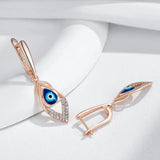 14K Gold Filled Blue Enamel Eyes Double Layer AAA Zircon Diamonds Geometric Long Earrings