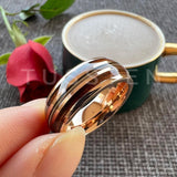 Real Wood Inlay 8MM Rose Gold Colour Guitar String Tungsten Wedding Ring for Men and Women - Fashion Jewellery - The Jewellery Supermarket