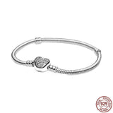 New Sterling Silver Classic Bucket Buckle Shiny Heart-shaped Charm Bracelets - Original Charm Fashion Jewellery - The Jewellery Supermarket