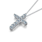 Sparkling Round Cut D Colour Moissanite Diamonds Cross Necklaces - Silver Christian Neck Chain Fine Jewellery