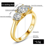 3 Stones Moissanite Diamonds Ring 925 Silver Yellow Gold Colour Ladies Rings Handmade Engagement Wedding  Jewellery