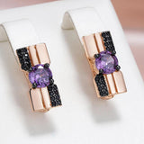 Vintage Design 14K Filled Rose Gold Purple AAA Zircon Cystals Black Colour Earrings Fashion Party Fine Jewellery