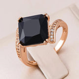 Luxury Big Square 14K Rolled Rose Gold Black AAA Zircon Crystals Ring For Women Fashion Vintage Fine Jewellery