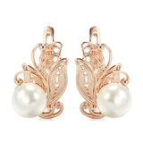 Vintage Ethnic Bride Wedding Party Elegant Pearl Rolled 14K Rose Gold Jewellery Drop Earrings For Women