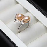 Excellent White/Black/Pink/Purple Natural Double Pearl Silver 925 Rings