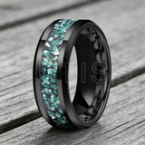 Green Crushed Crystal Inlay 6mm 8mm Gold Tungsten Carbide Rings for Men Women