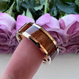 New Tungsten Wood Inlay Beveled Egdes Flat Polished Finish Fashion Wedding Rings For Men Women - The Jewellery Supermarket