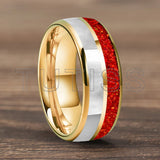 Dome Double Groove Inlaid With Red opal And Mother Of Pearl Shell 6/8mm Tungsten Rings
