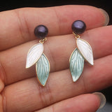 Charming Leaf Design Natural Multicolour Pearl Earrings Silver Drop Earrings