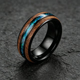 Inlaid Whiskey Barrel Wood and Blue-Green Opal 6/8MM Men Women Tungsten Rings