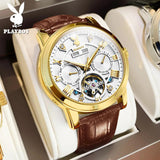 Top Brand New Fashion Watch for Men Original Skeleton Leather Strap Automatic Mechanical Classic Luxury WristWatches