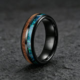 Inlaid Whiskey Barrel Wood and Blue-Green Opal 6/8MM Men Women Tungsten Rings