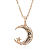 14K Rolled Gold Trend Black Enamel Stars Moon AAA Zircon Diamonds Ethnic Necklace