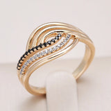 Rolled 14K Rose Gold White and Black AAA Zircon Diamonds Ring - Fashion Geometry Vintage Style Fine Jewellery