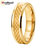 Carbon Fiber Inlay 4/6/8mm Gold Tungsten Engagement Wedding Rings for Men Women