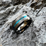 Beveled Edges Grooved Brushed Surface 8mm Black Blue Tungsten Carbide Rings