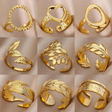 New In 316L Stainless Steel Rings for Women and Girls - Luxury Vintage 14K Gold Plated Geometric Rings