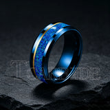 Blue Opal Gold Foil Inlay Domed Polished 6/8mm Tungsten Men Women Wedding Rings