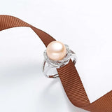 925 Sterling Silver Big White/pink/purple Real Pearl AAA Zircon Diamonds Rings