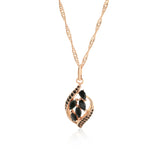 Luxury Rolled 14K Rose Gold Black AAA Zircon Full Paved Pendant Necklace For Women - Party Fine Jewellery