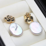 Natural Real Big Baroque White Pearl Pearl AAA Zircon Diamonds Silver Earrings