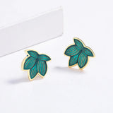 New Classic Green Leaf Shape High Quality Hand-made Enamel Stud Earrings