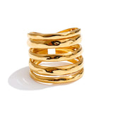 18K Gold Plated Stainless Steel Layered Wide Geometric Charm Open Ring Fashion Jewellery