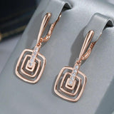 Hollow Square 14K Rolled Rose Gold With AAA Zircon Diamonds Long Drop Earrings - High Quality Daily Fine Jewellery