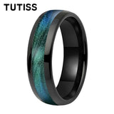 Dome High Polished Inlaid Gunmetal-Green Flow Sand 6mm 8mm Tungsten Carbide Rings