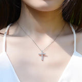 Remarkable 18KWP 2.5mm Moissanite Diamonds Cross Pendant Necklace - Silver Chain Fine Jewellery for Women - The Jewellery Supermarket
