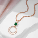 14K Rolled Gold Green AAA Zircon Crystal Circular Round Glossy Luxury Necklace