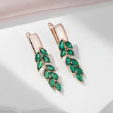 14 Karat Rolled Gold Vintage Green AAA Zircon Crystals Leaf Luxury Dangle Earrings
