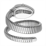 Luxury Silver Stainless Steel Coil Bracelet Quartz White Dial Crystal Snake Watch