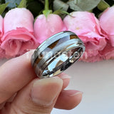 Different Wods Inlay Stepped Unique Brushed Finish Tungsten Wedding Rings