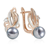 14 Karat Gold Filled AAA Zircon Diamonds Flower Grey Pearl Drop Earrings for Women
