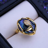 Vine Leaf Design Big Baroque White Blue Pearl Silver Gold Color Rings