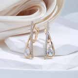 Attractive Water Drop 14K Filled Rose Gold AAA Zircon Diamonds Long Shiny Crystals Trendy Clip Earrings