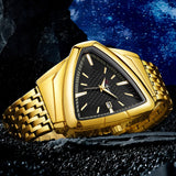 New Men's Watches Triangle Design Personality Top Brand Luxury Fashion Stainless Steel Golden Quartz Wristwatch