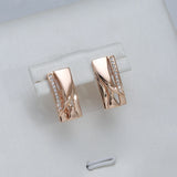 14K Gold Filled Geometric Square Smooth Metal AAA Zircon Diamonds Vintage Earrings
